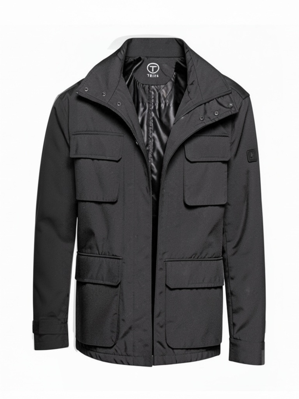 Tumi Black Men's Military Field Jacket with Multiple Flap Pockets
